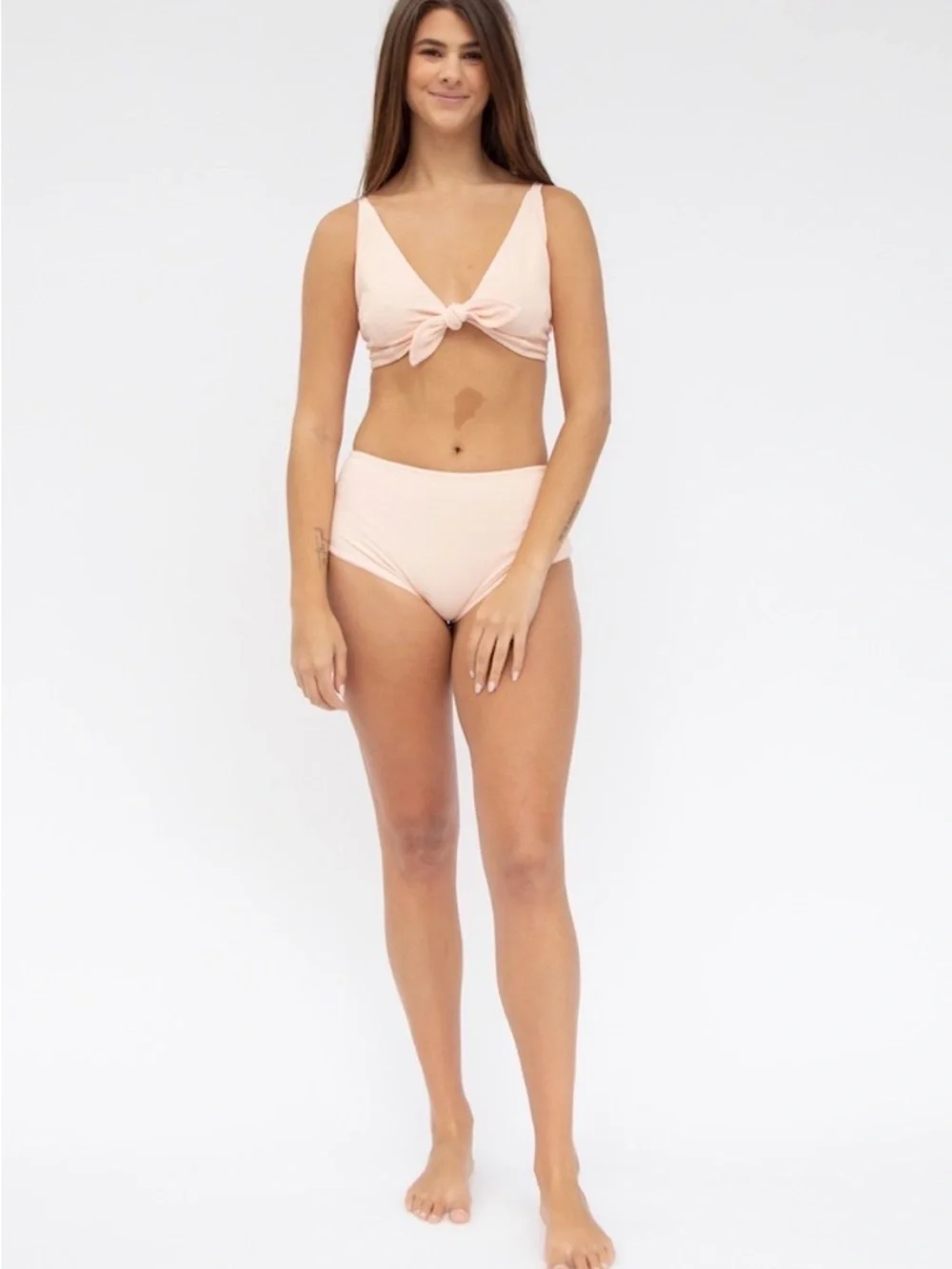Hackwith Design House - Coral High-Waist Knot Front Bikini Set - SM/M